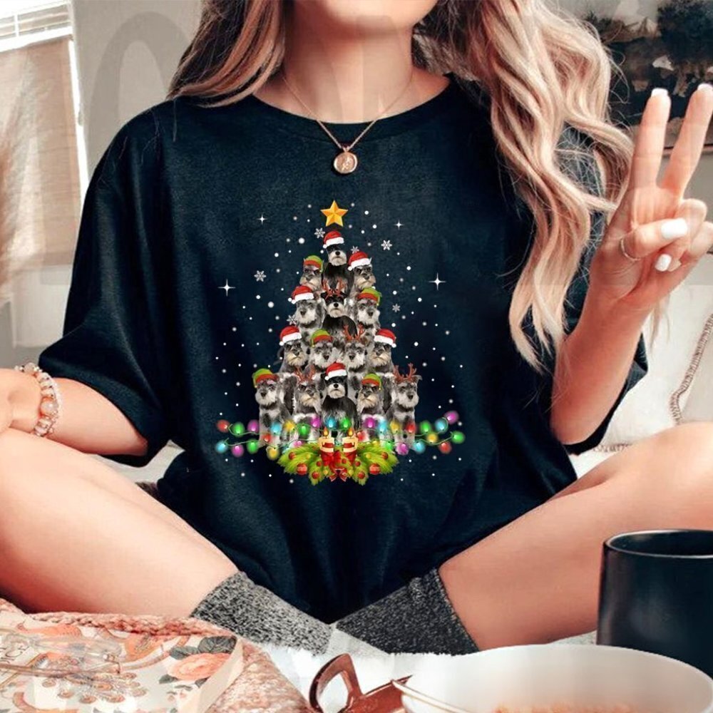 Schnauzer Dogs Christmas Tree Holiday Pet Graphic T-Shirt